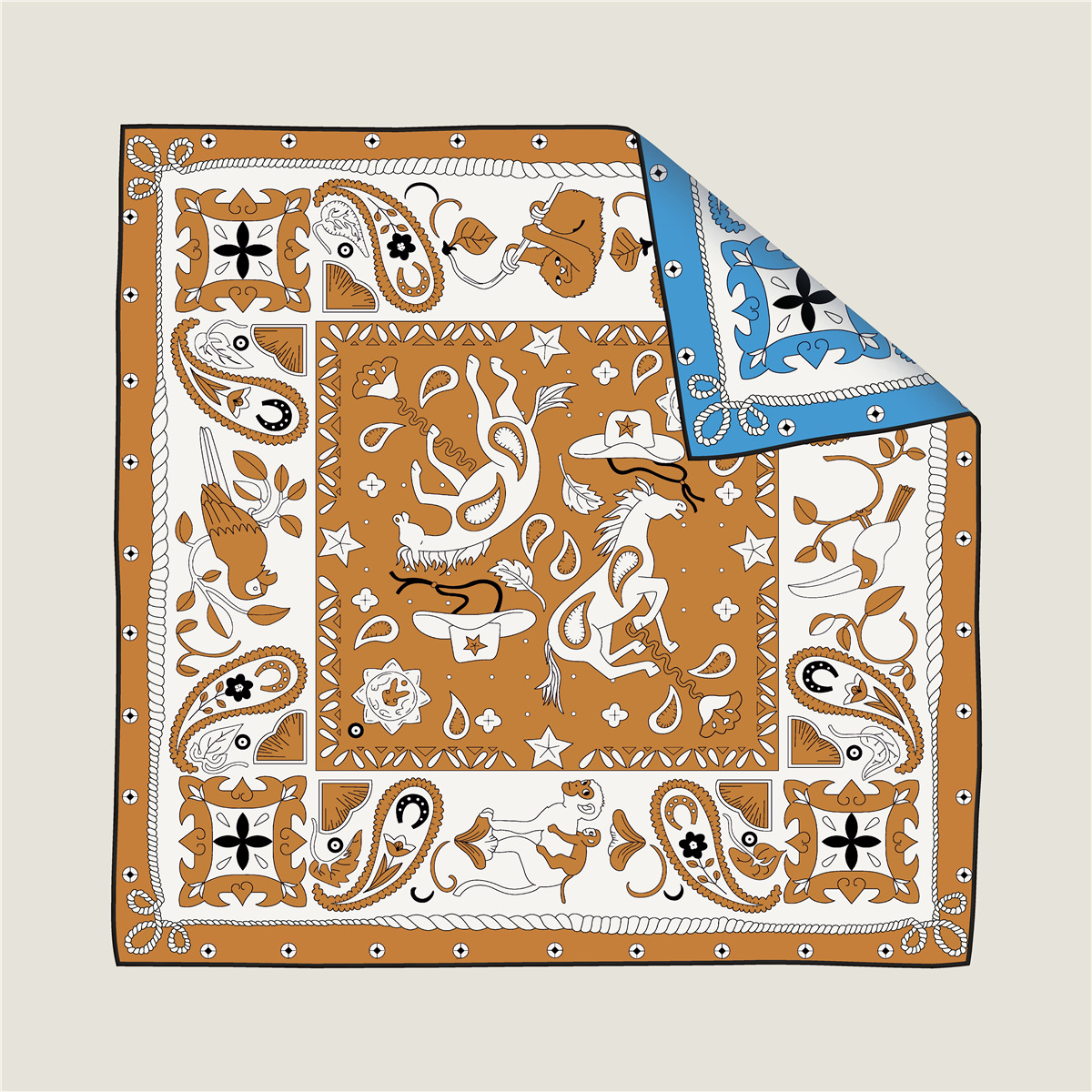 Double-sided monkey and unicorn pattern silk scarf