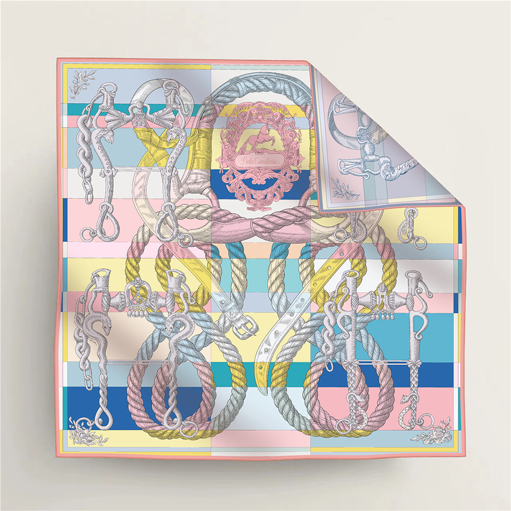 Colorblock Rope and Chain Double-Sided Patterned Silk Scarf