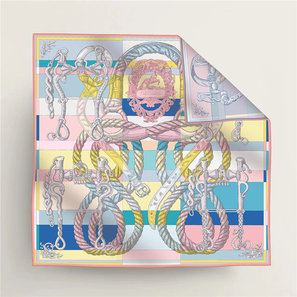 Colorblock Rope and Chain Double-Sided Patterned Silk Scarf