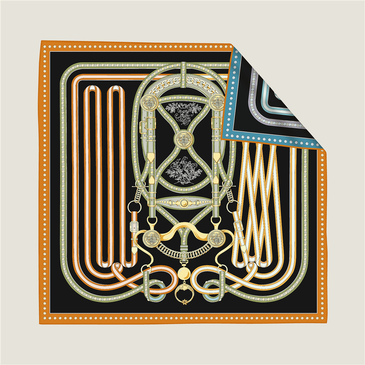 French belt chain double-sided patterned silk scarf