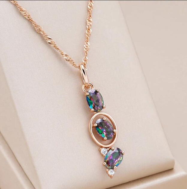 Austrian round colored gemstone silver needle necklace