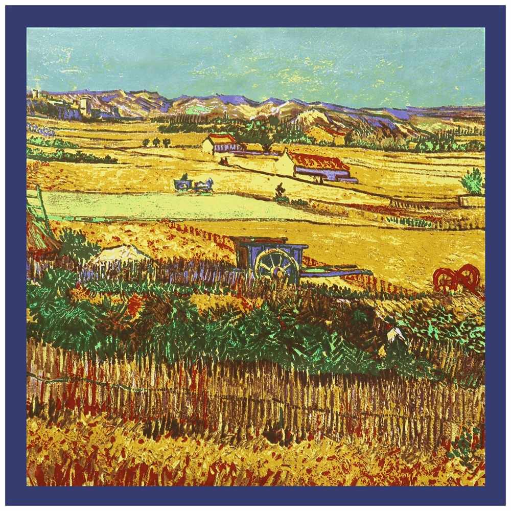 Oil painting field harvest pattern silk scarf