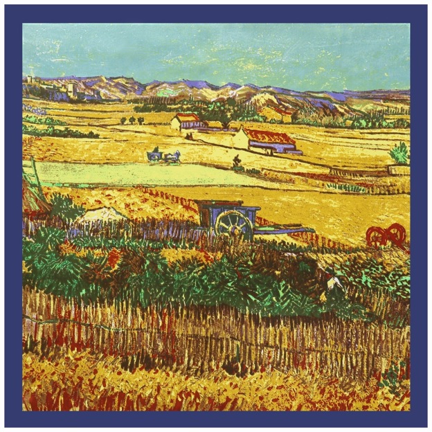 Oil painting field harvest pattern silk scarf