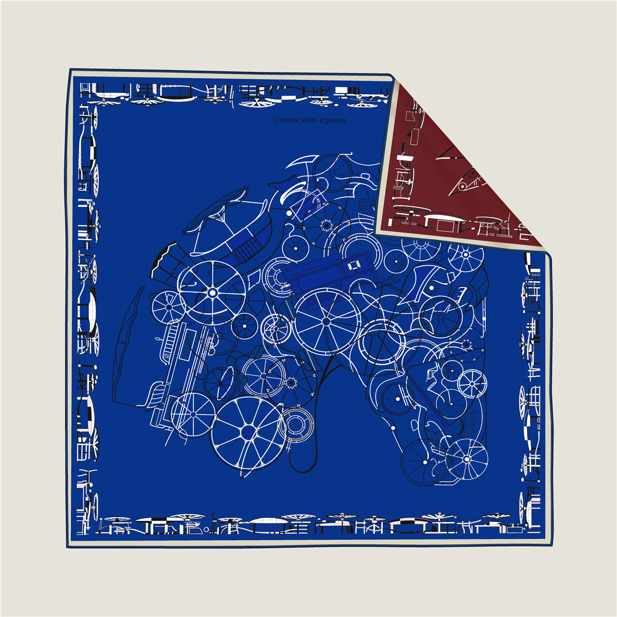 Double-sided mechanical carriage pattern silk scarf