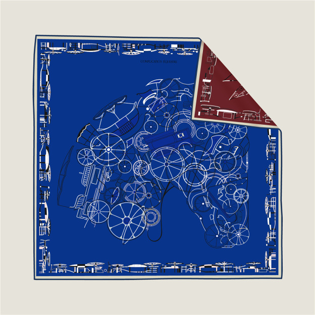 Double-sided mechanical carriage pattern silk scarf