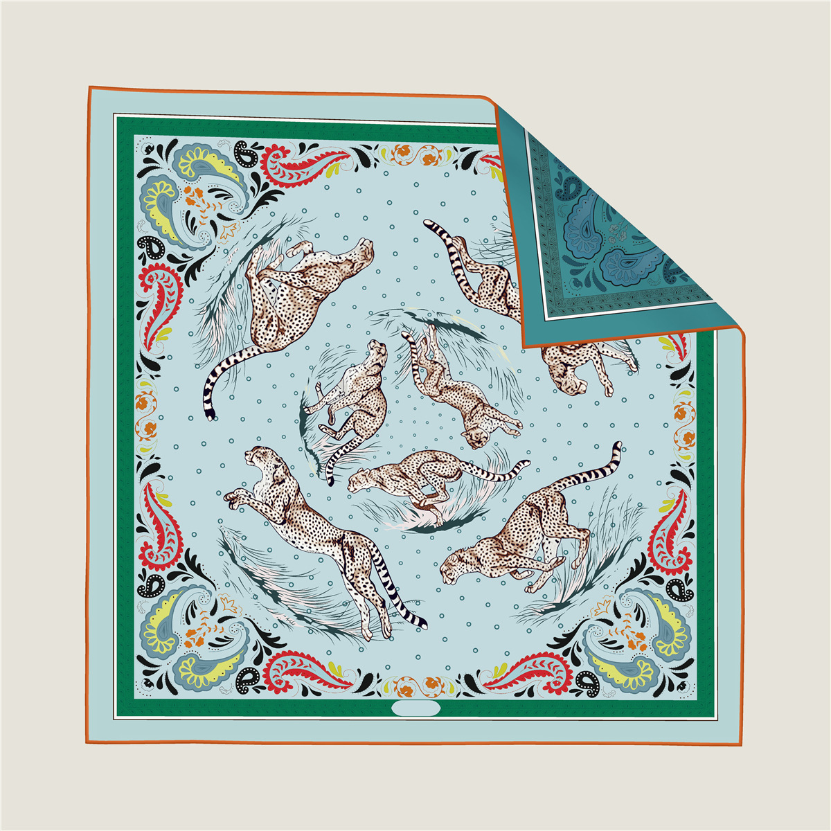 Leopard cashew flower double-sided pattern silk scarf