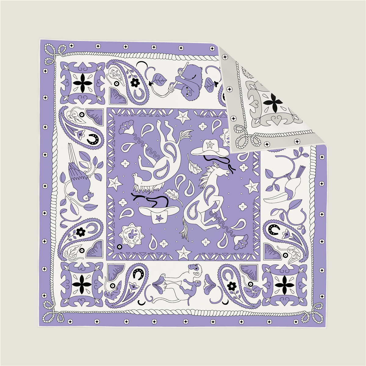 Double-sided monkey and unicorn pattern silk scarf