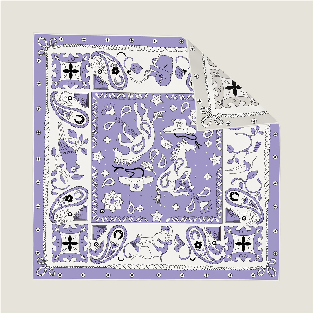 Double-sided monkey and unicorn pattern silk scarf