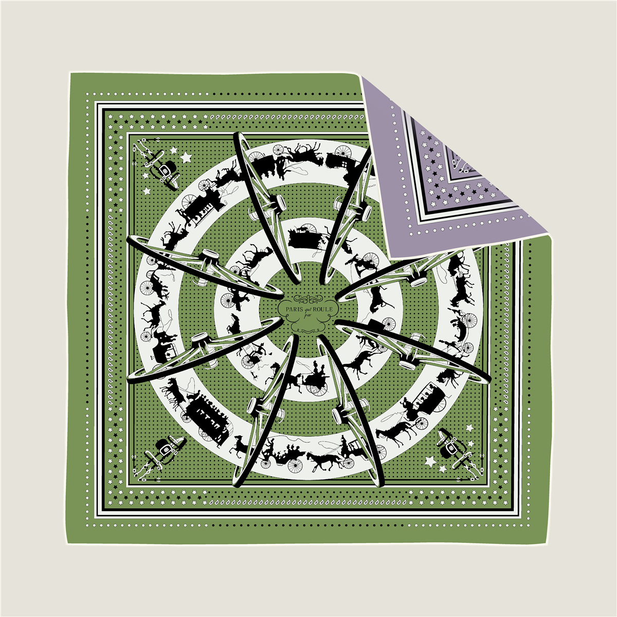 Double-sided geometric carriage chain pattern silk scarf