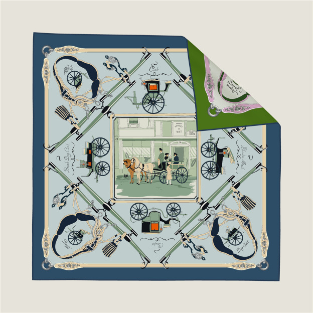 Double-sided horse-drawn horizontal pattern silk scarf