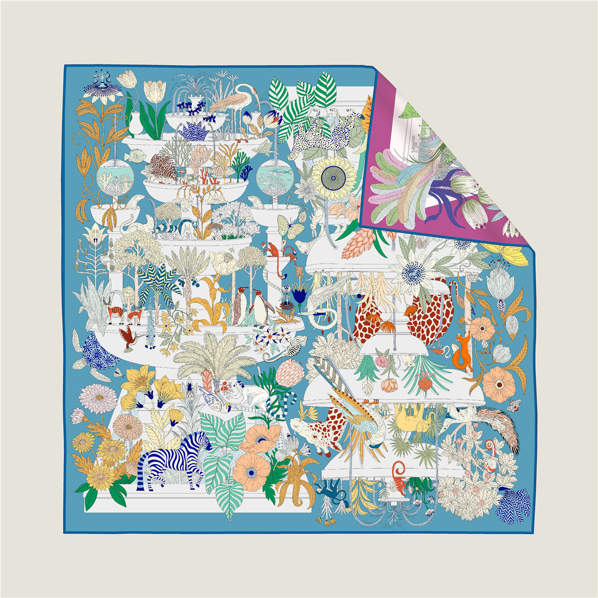 Animal Paradise Double-Sided Silk Scarf
