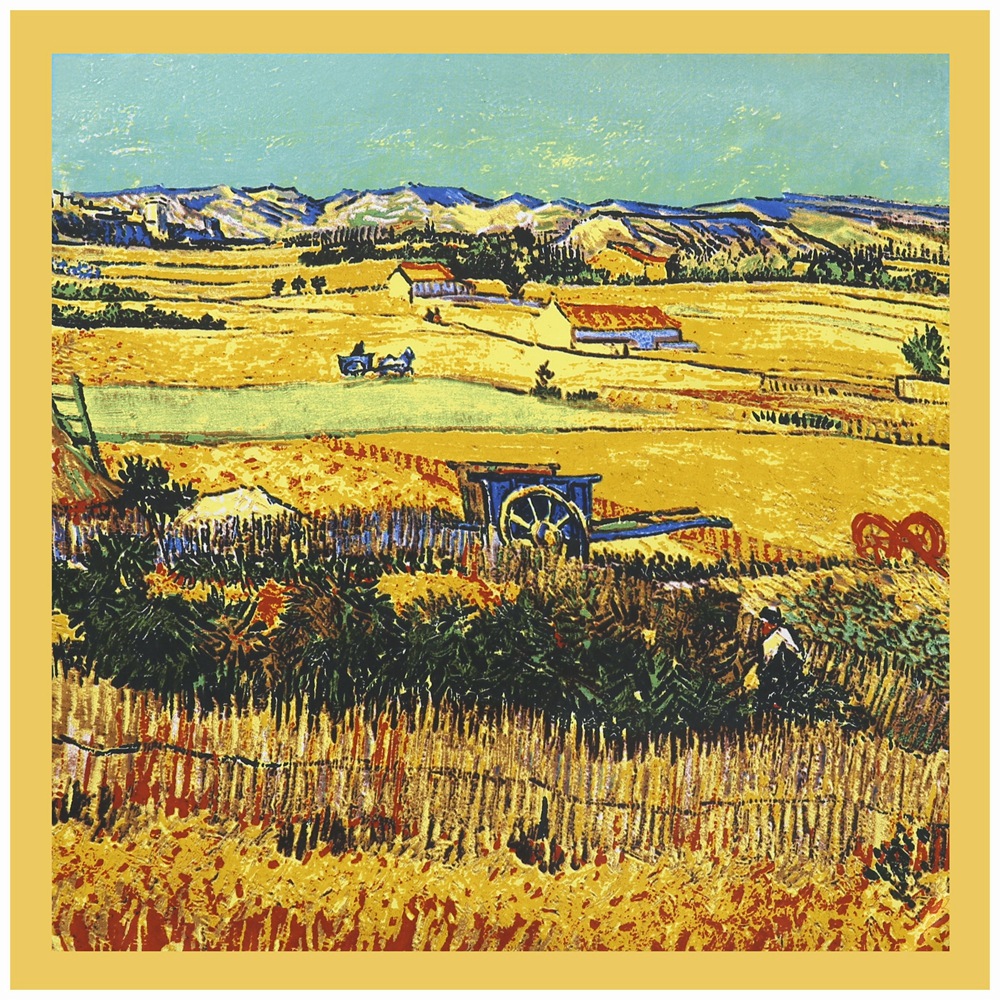 Oil painting field harvest pattern silk scarf