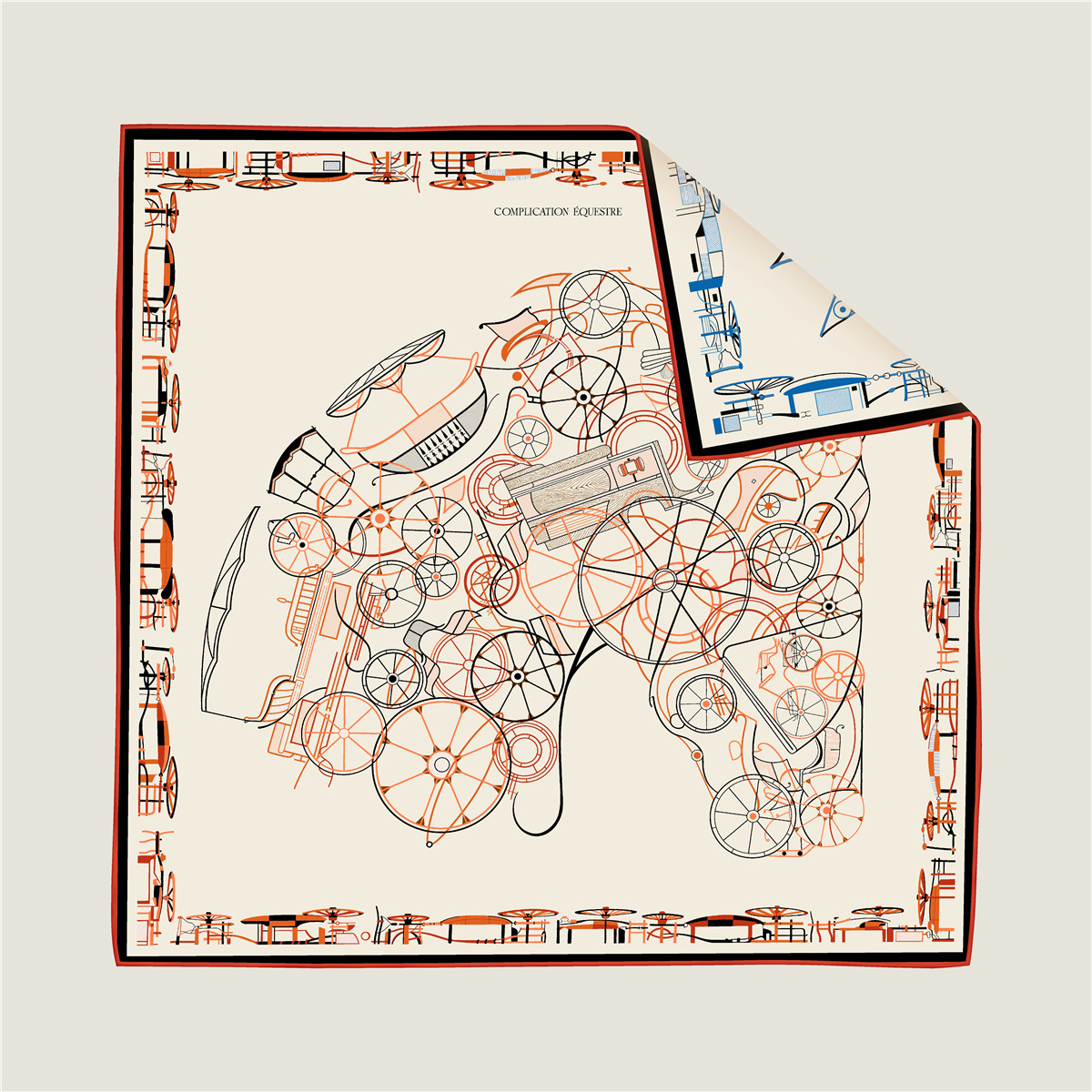 Double-sided mechanical carriage pattern silk scarf