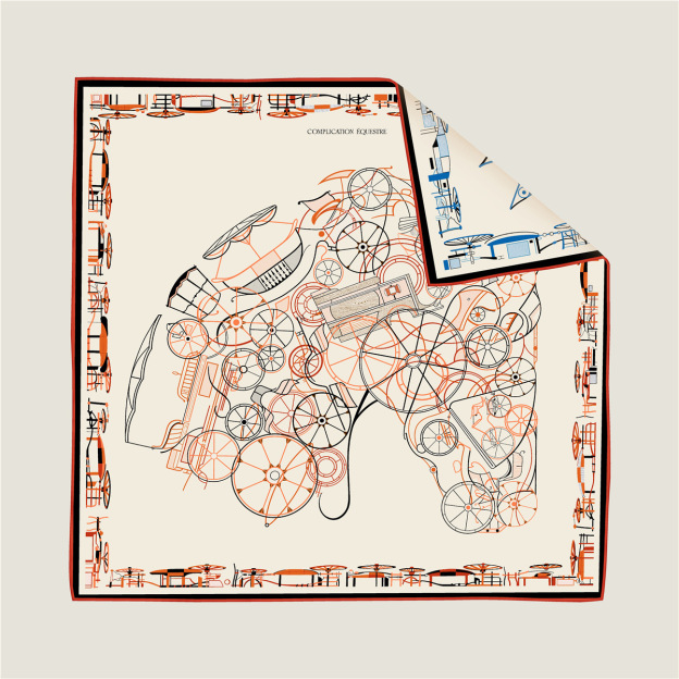 Double-sided mechanical carriage pattern silk scarf