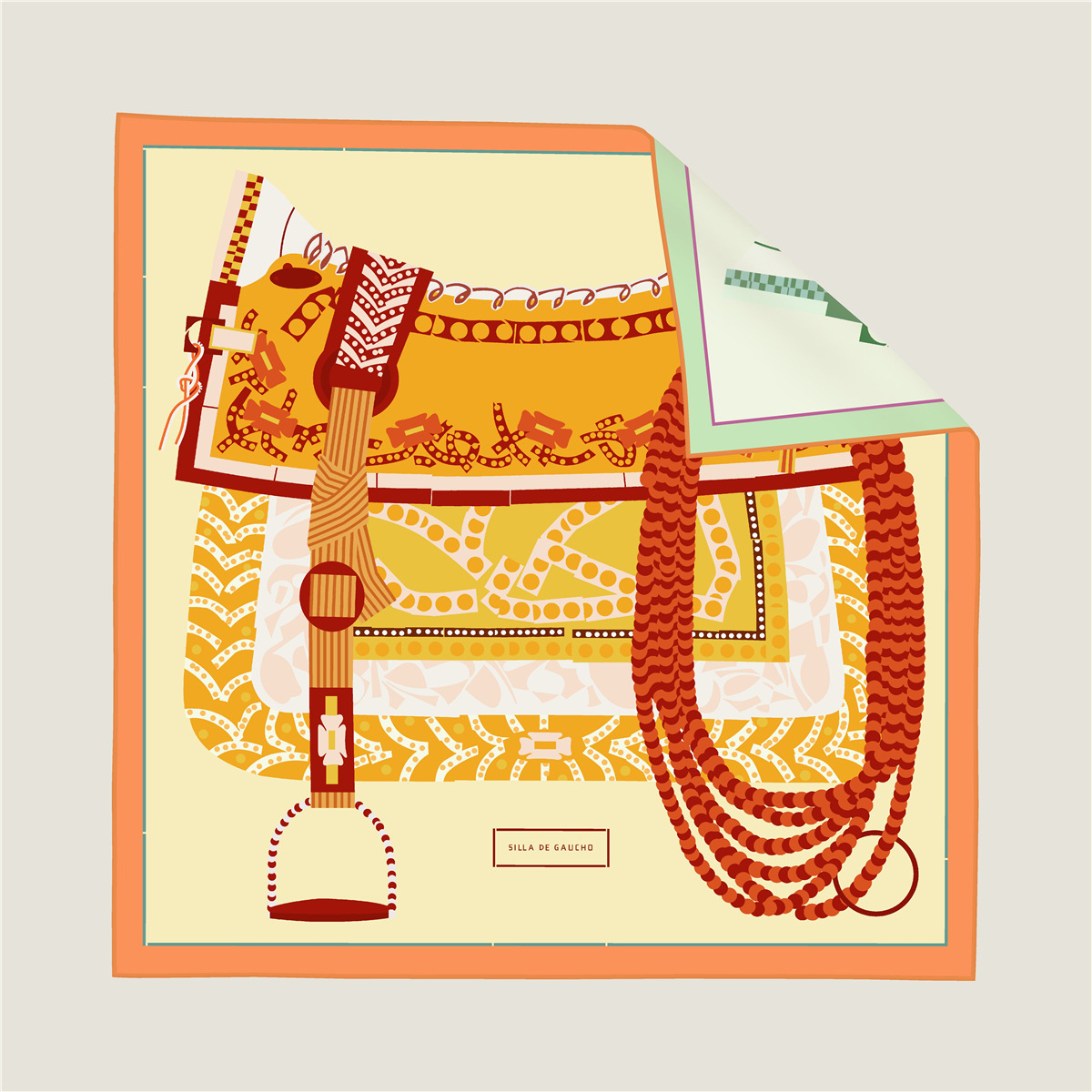 New saddle chain double-sided pattern silk scarf