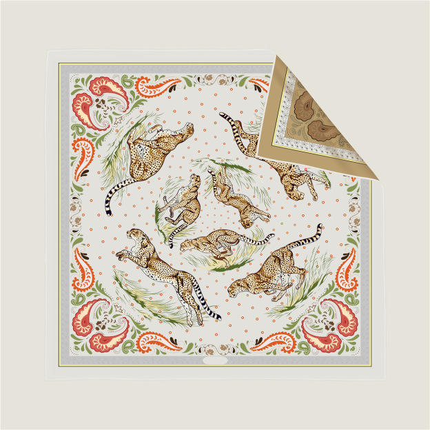 Leopard cashew flower double-sided pattern silk scarf