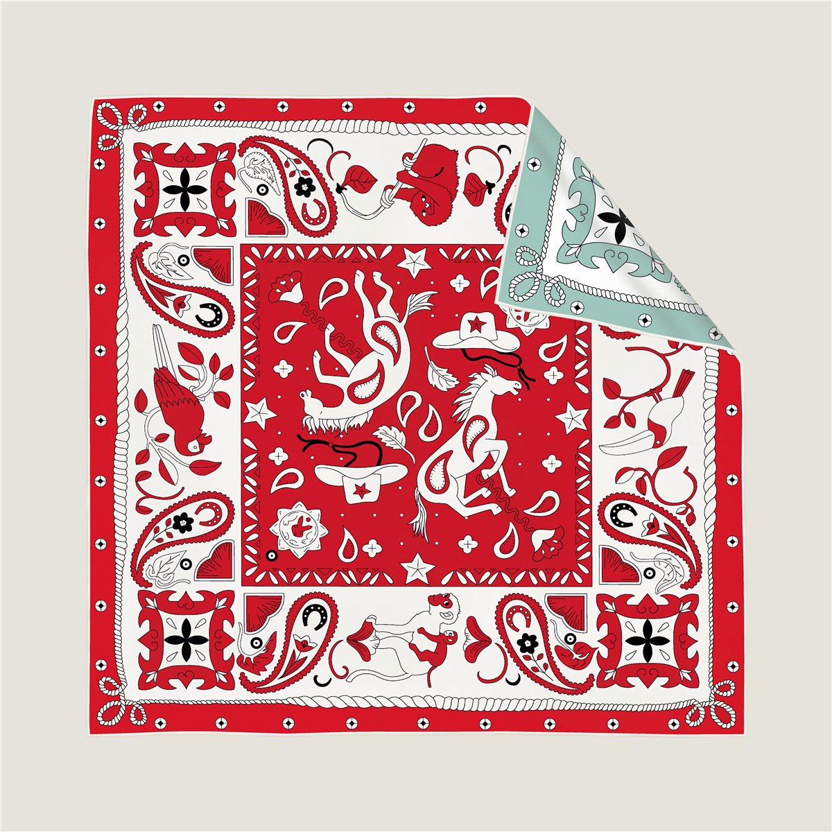 Double-sided monkey and unicorn pattern silk scarf