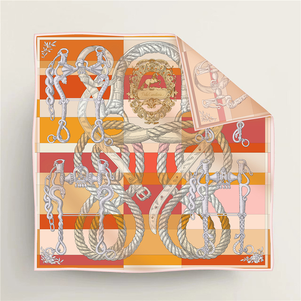 Colorblock Rope and Chain Double-Sided Patterned Silk Scarf