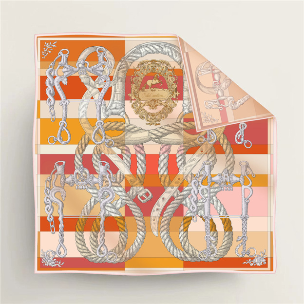 Colorblock Rope and Chain Double-Sided Patterned Silk Scarf