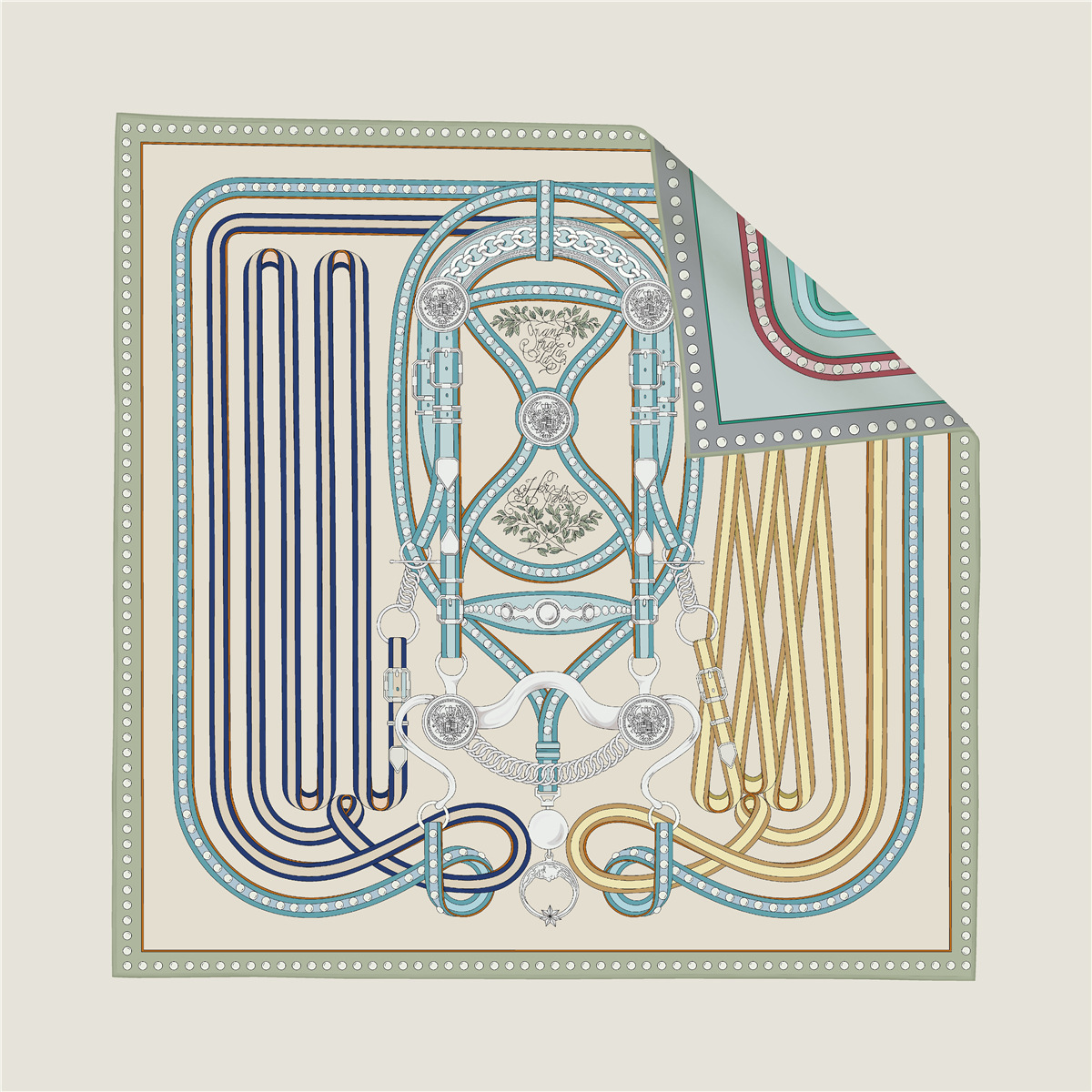 French belt chain double-sided patterned silk scarf