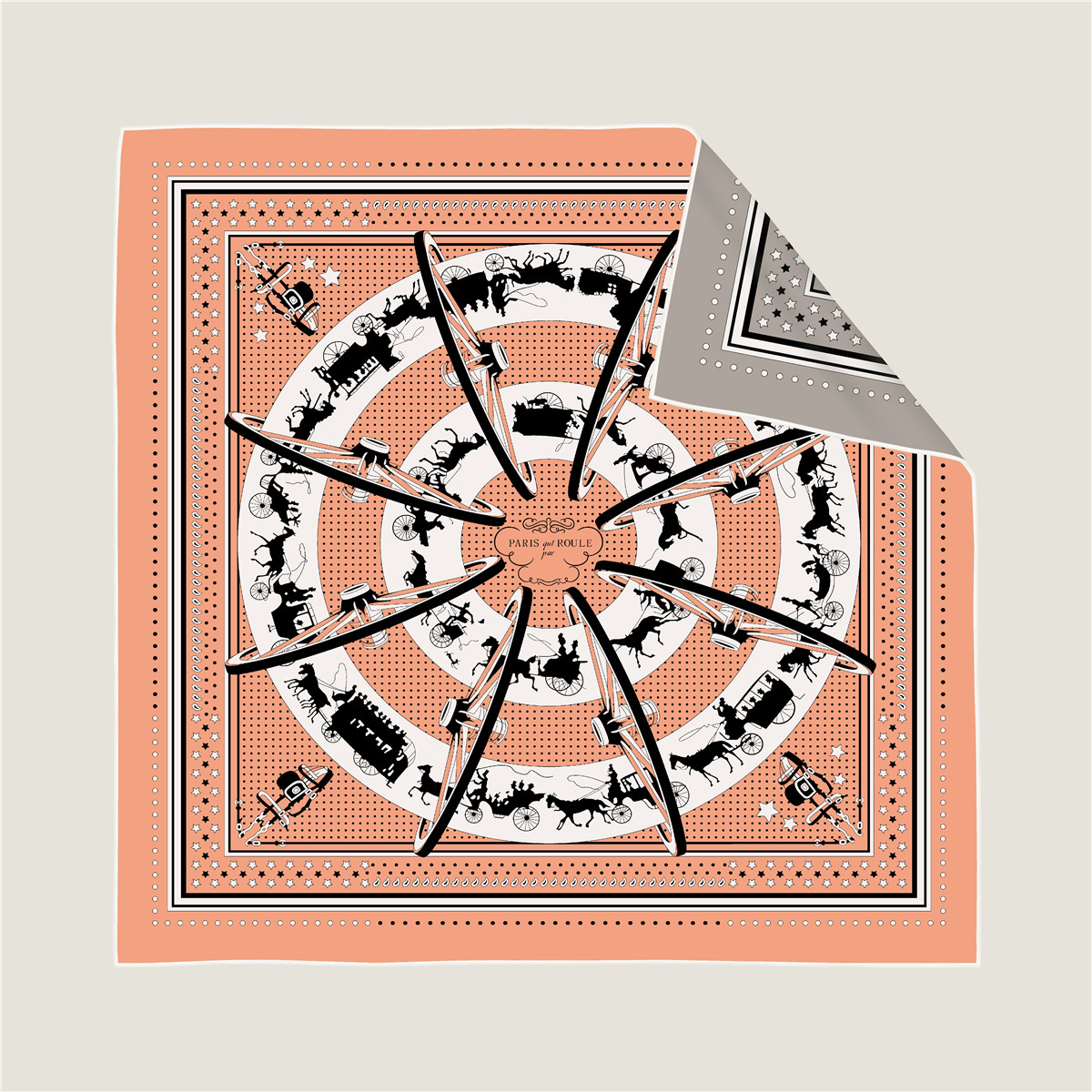 Double-sided geometric carriage chain pattern silk scarf