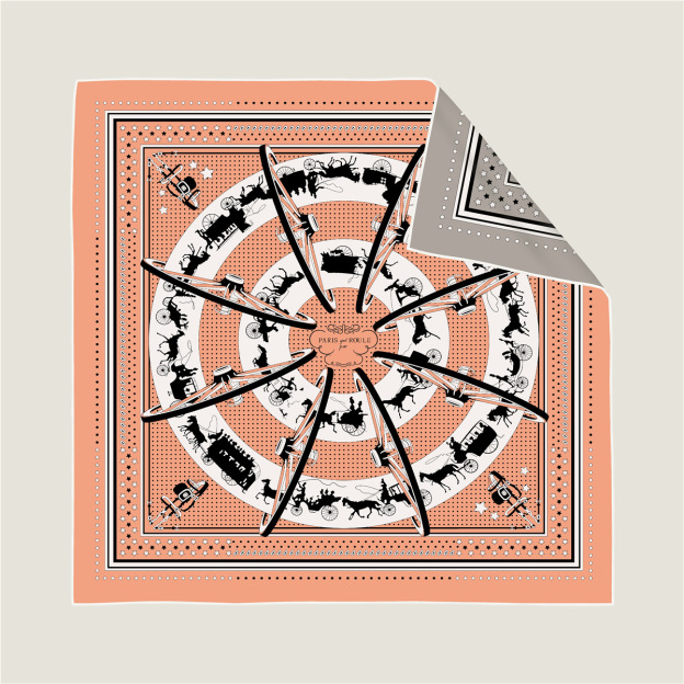 Double-sided geometric carriage chain pattern silk scarf