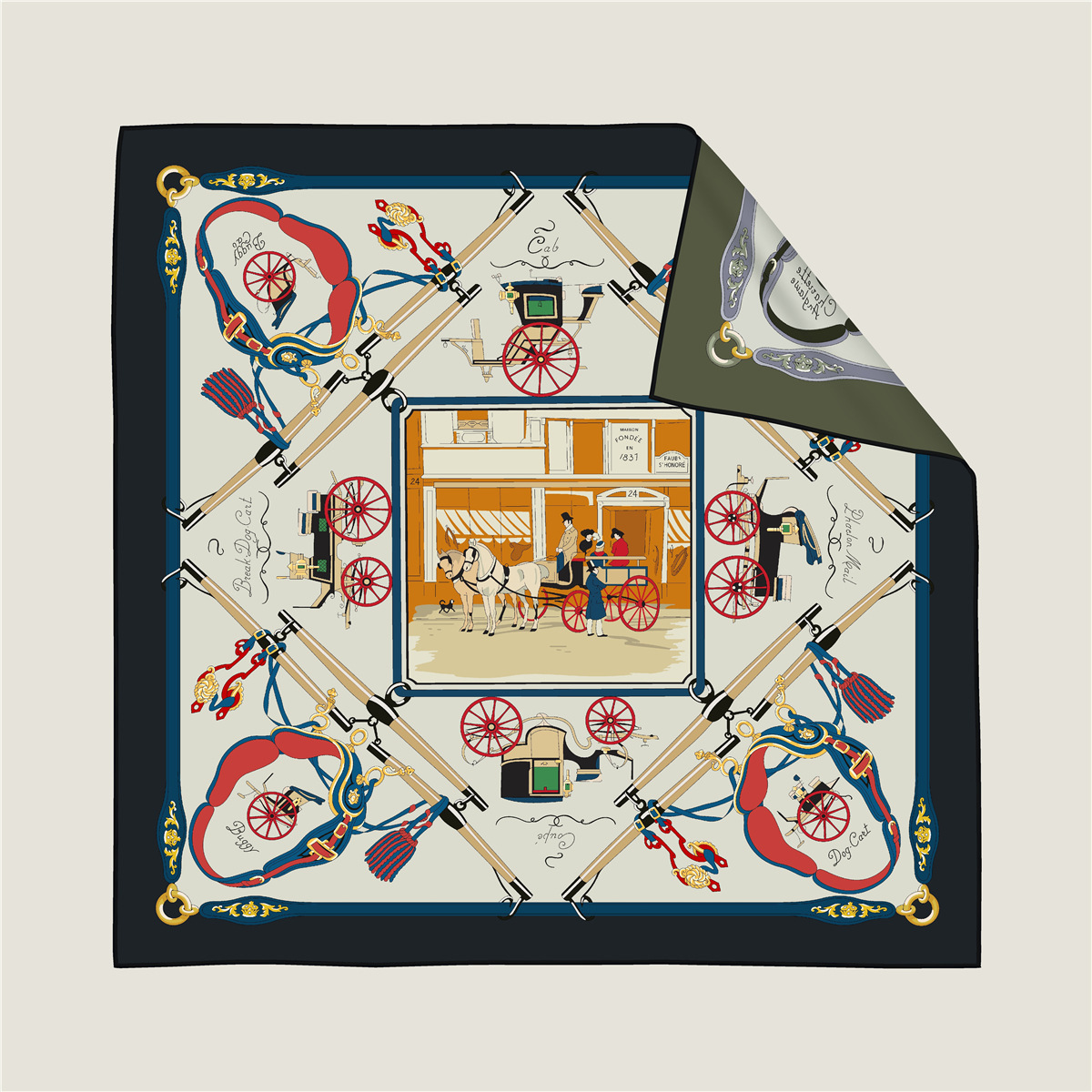 Double-sided horse-drawn horizontal pattern silk scarf