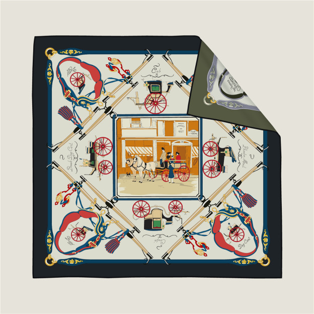 Double-sided horse-drawn horizontal pattern silk scarf