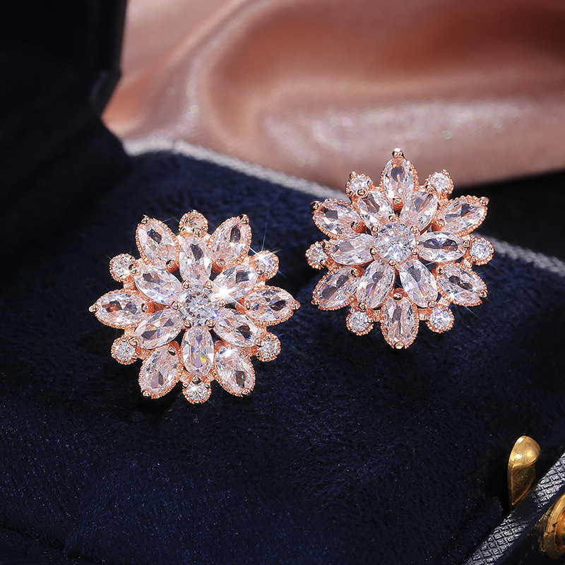 Luxury Sunflower Double-Layer Zirconia Earrings for Women