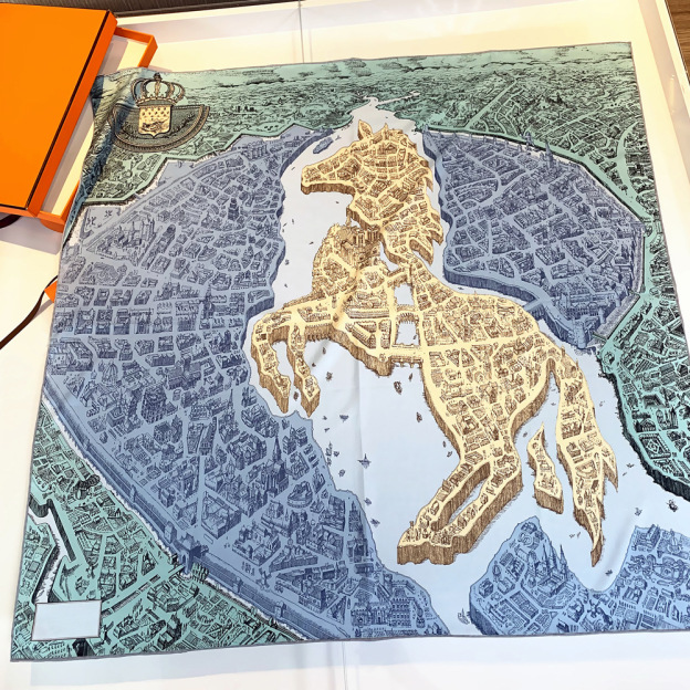City and Horse Square Silk Scarf