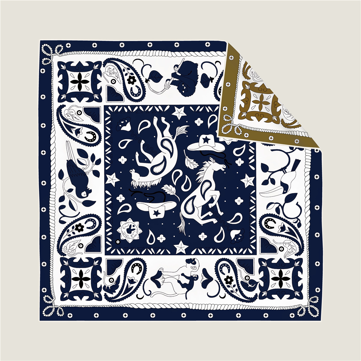 Double-sided monkey and unicorn pattern silk scarf