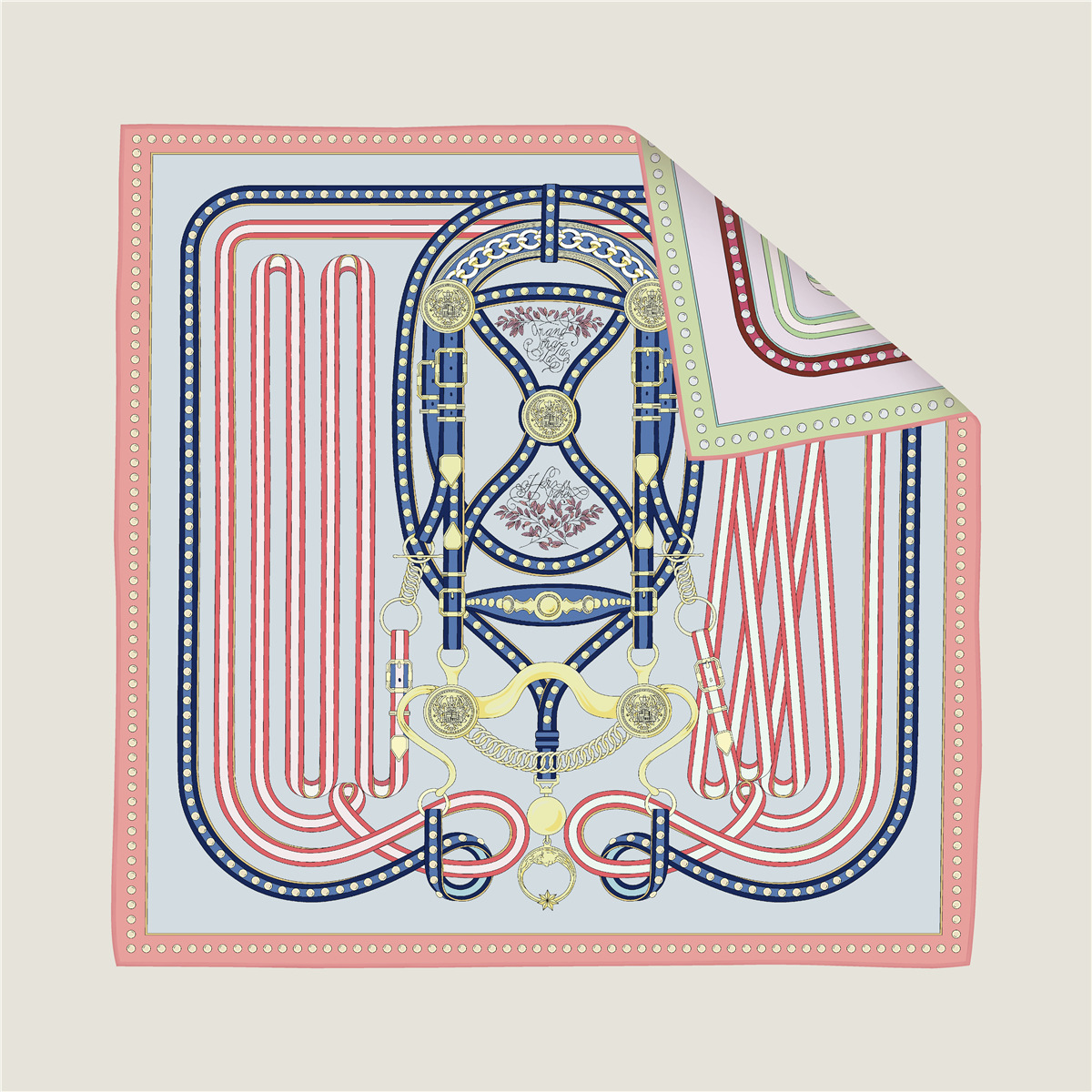 French belt chain double-sided patterned silk scarf