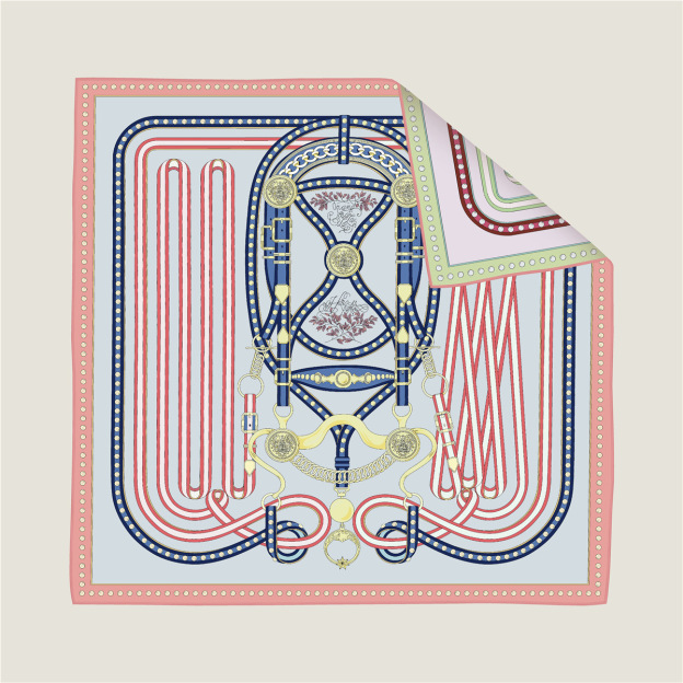 French belt chain double-sided patterned silk scarf