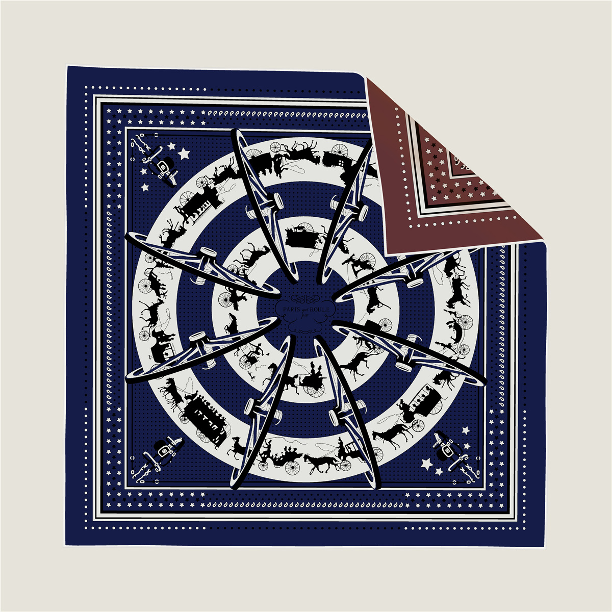 Double-sided geometric carriage chain pattern silk scarf