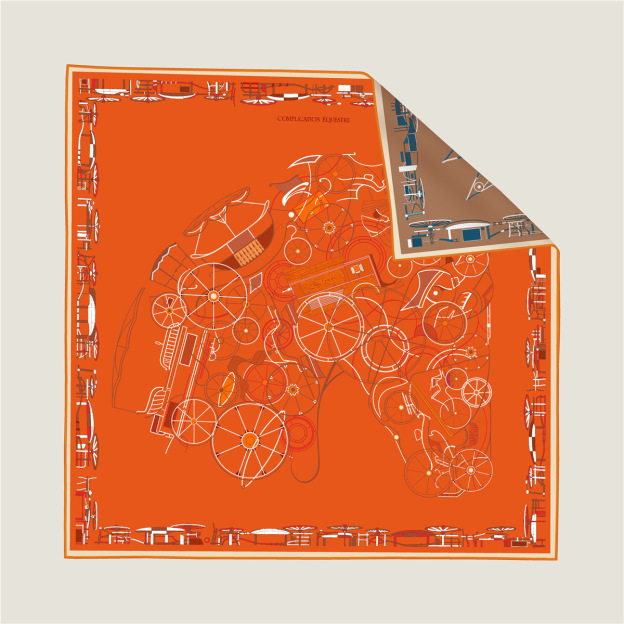 Double-sided mechanical carriage pattern silk scarf