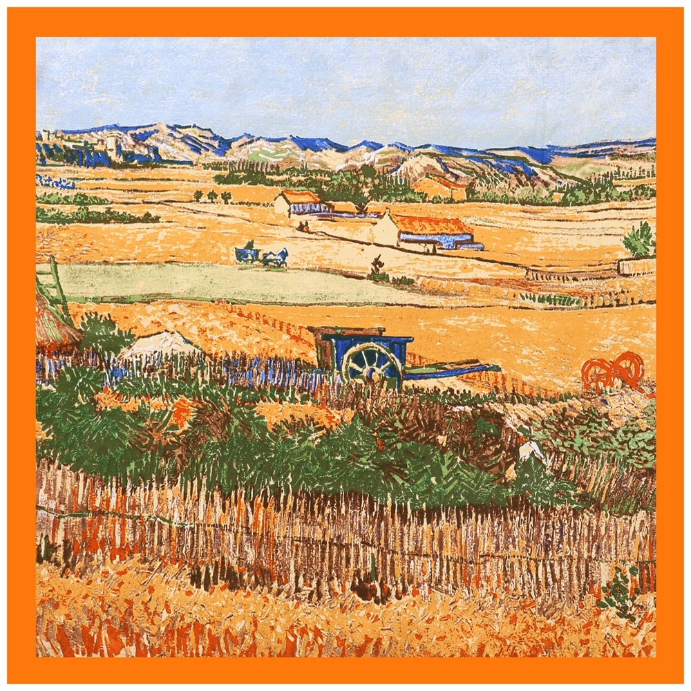 Oil painting field harvest pattern silk scarf
