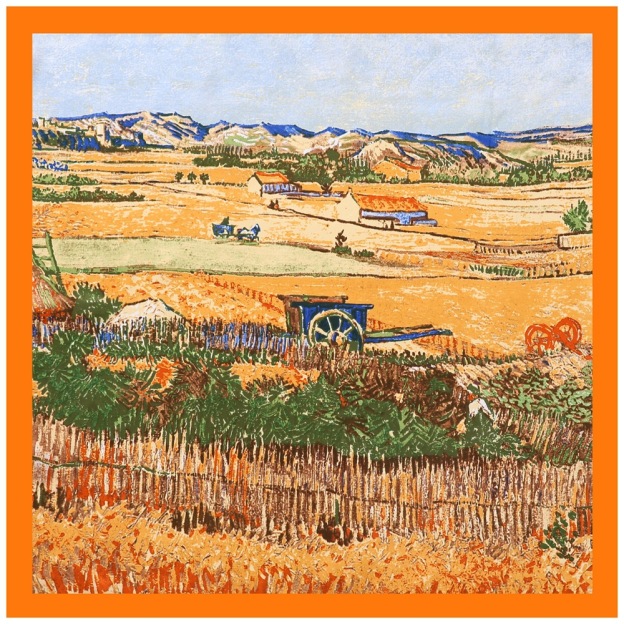 Oil painting field harvest pattern silk scarf
