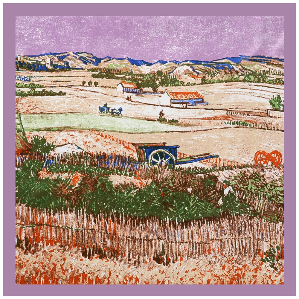 Oil painting field harvest pattern silk scarf