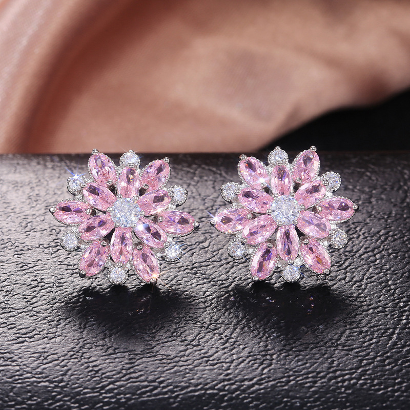 Luxury Sunflower Double-Layer Zirconia Earrings for Women