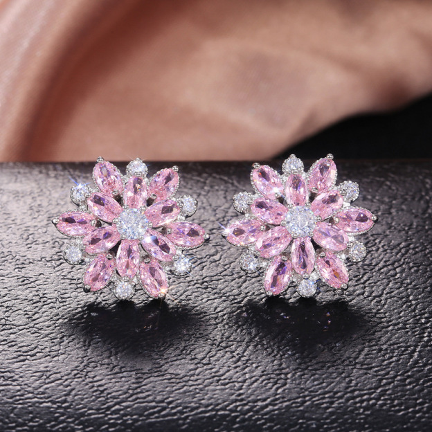 Luxury Sunflower Double-Layer Zirconia Earrings for Women