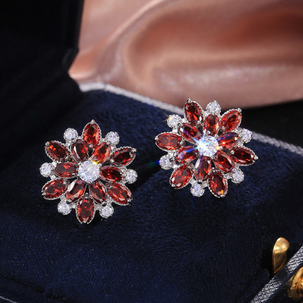 Luxury Sunflower Double-Layer Zirconia Earrings for Women