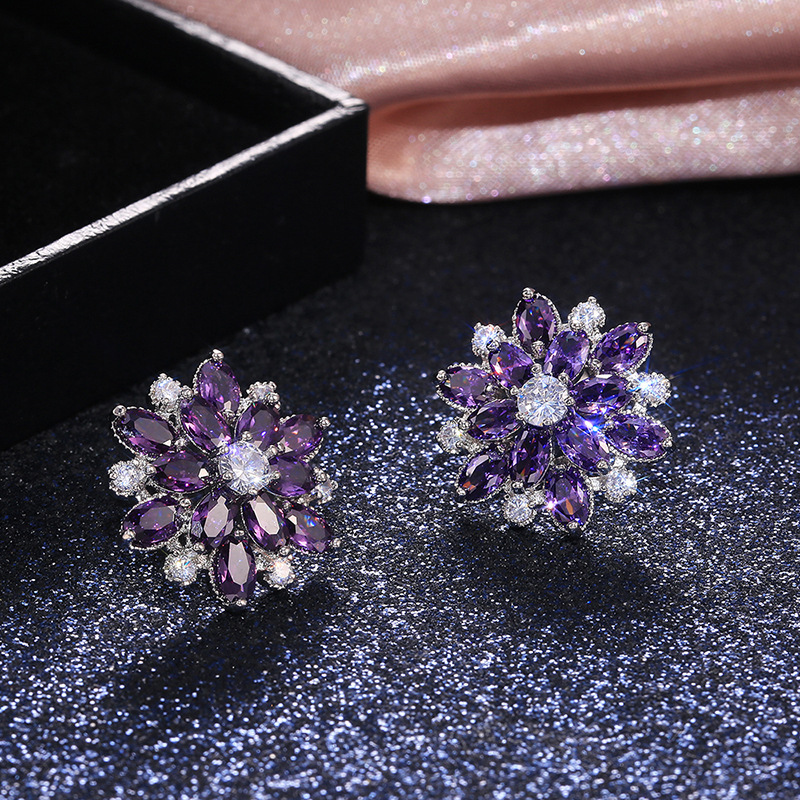 Luxury Sunflower Double-Layer Zirconia Earrings for Women