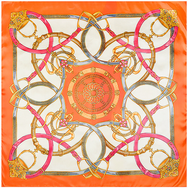 Orange luxury square silk scarf