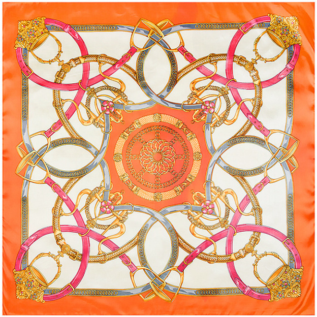 Orange luxury square silk scarf