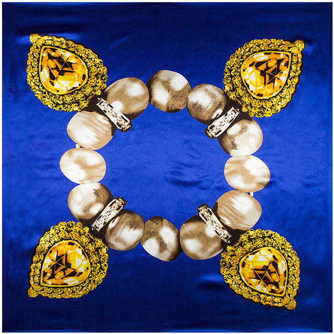Square silk scarf with gemstone necklace pattern