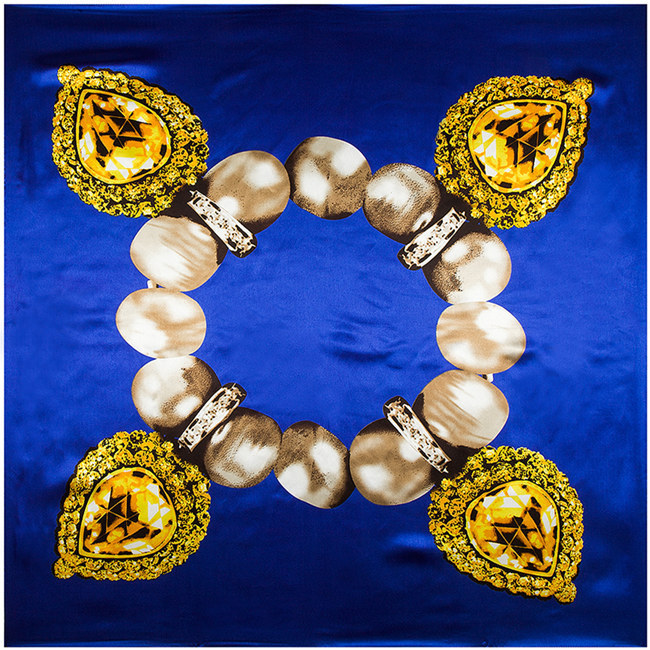 Square silk scarf with gemstone necklace pattern