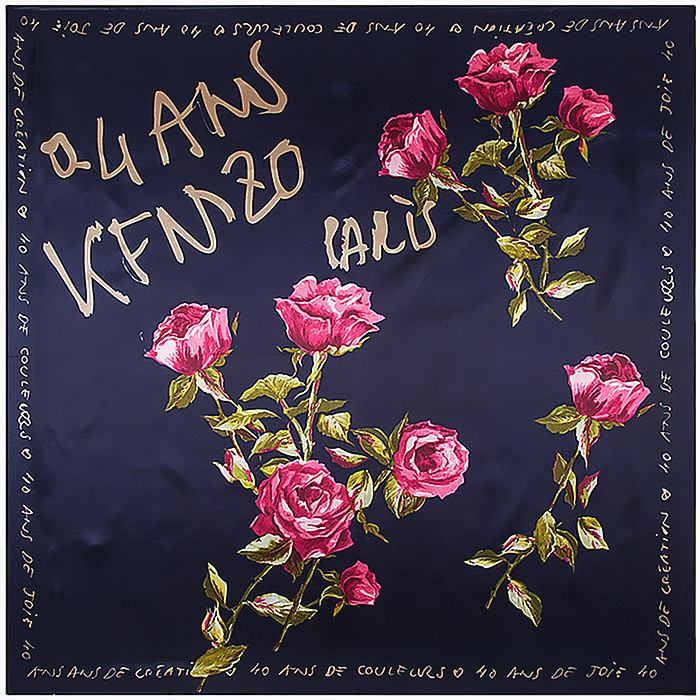 Rose pattern square silk scarf