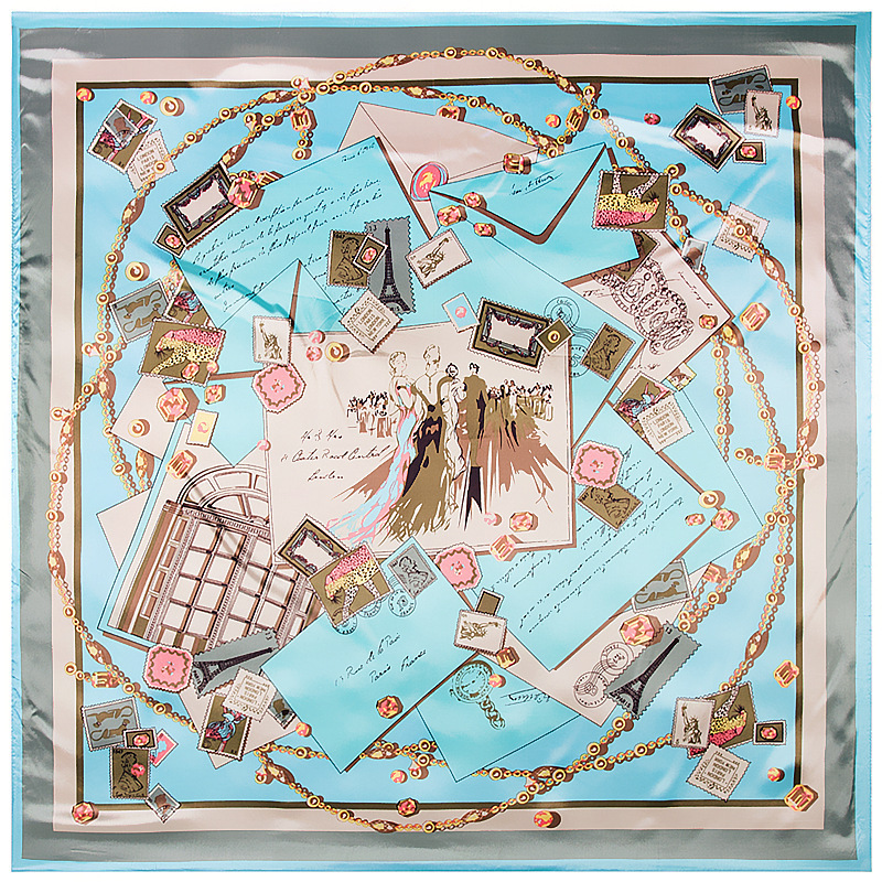 Envelope pattern square silk scarf