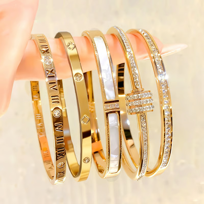 5-Piece Elegant Stainless Steel Bracelet Set, Fashionable Classic Design & Fade-Resistant