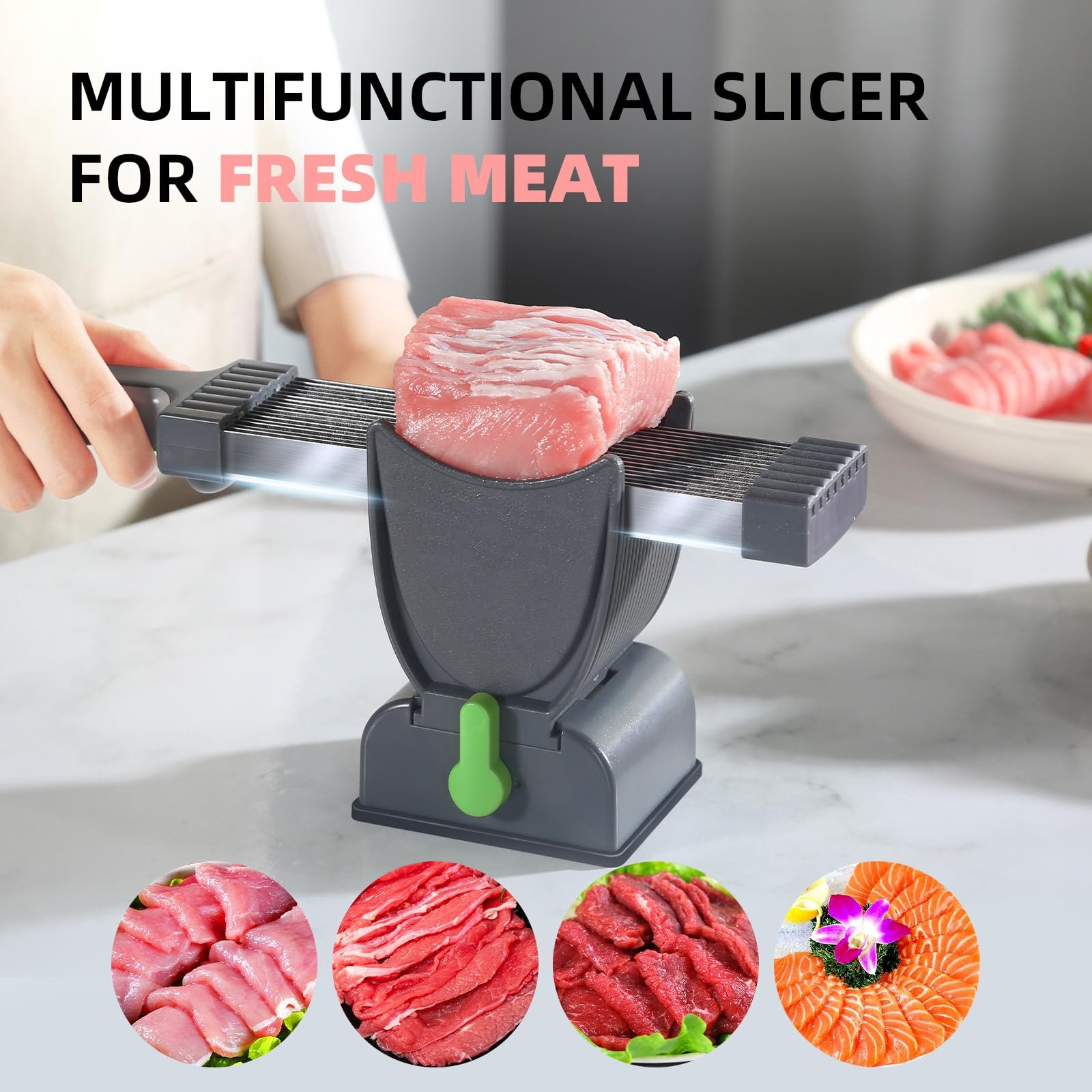 🔥Last Day Sale 57% OFF🔥Meat Slicer For Fresh Raw Meat, Adjustable Thickness 2 Or 4 Mm, 17-In-1 Stainless Steel Meat Cleaver Kitchen Knife